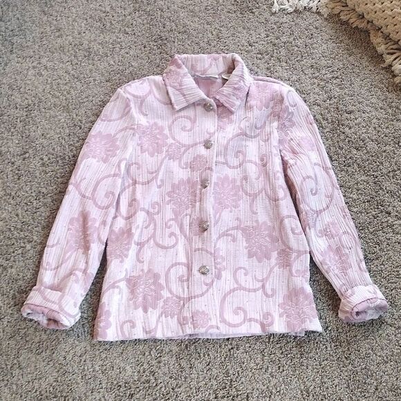 Draper's and Damon's Petites Women's Size PL Pink/Purple Floral Button up Jacket - Picture 7 of 15